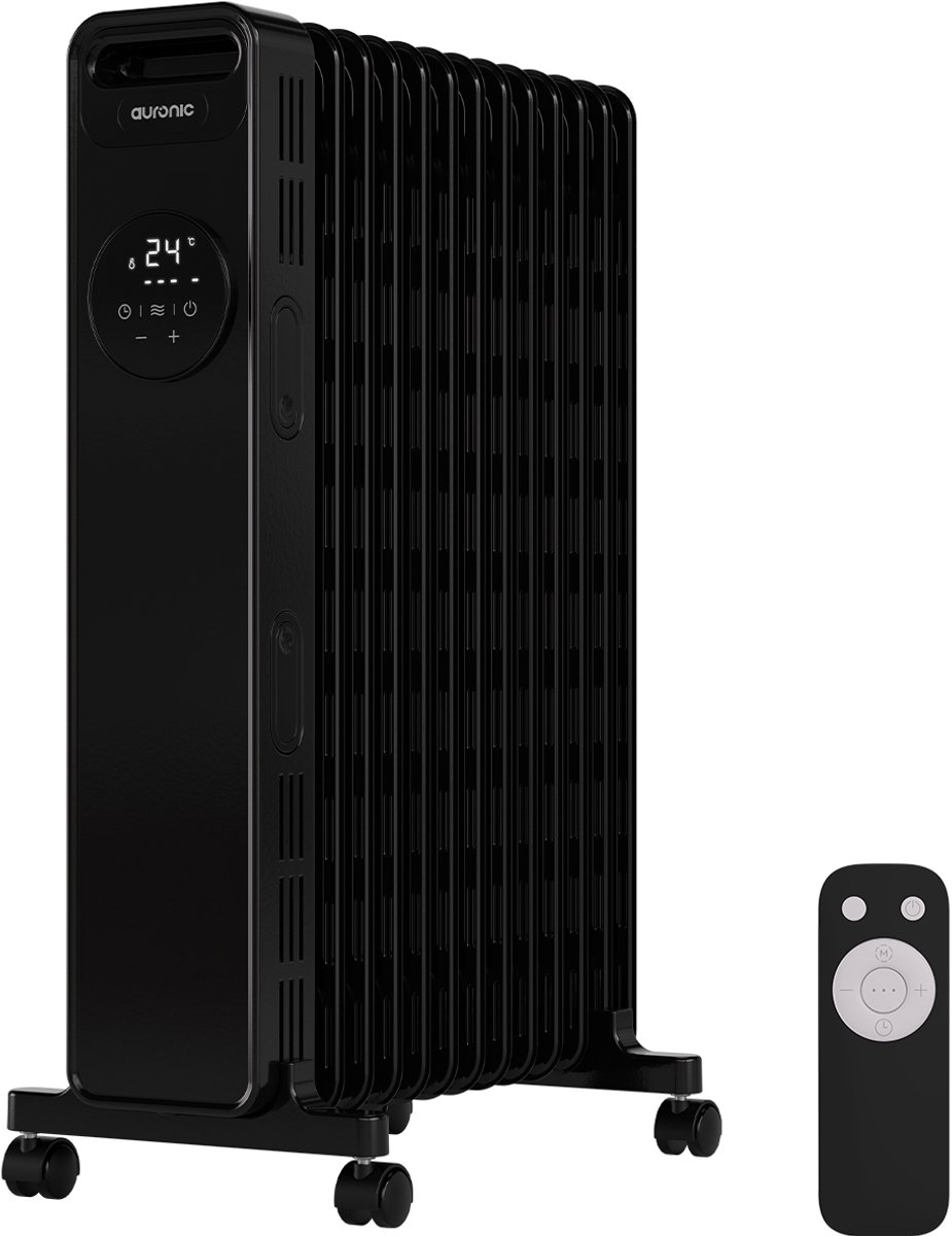Auronic Olieradiator met Thermostaat en Display - 2500W Heater - Elektrische Kachel - 3 Standen - Met Afstandsbediening - Zwart