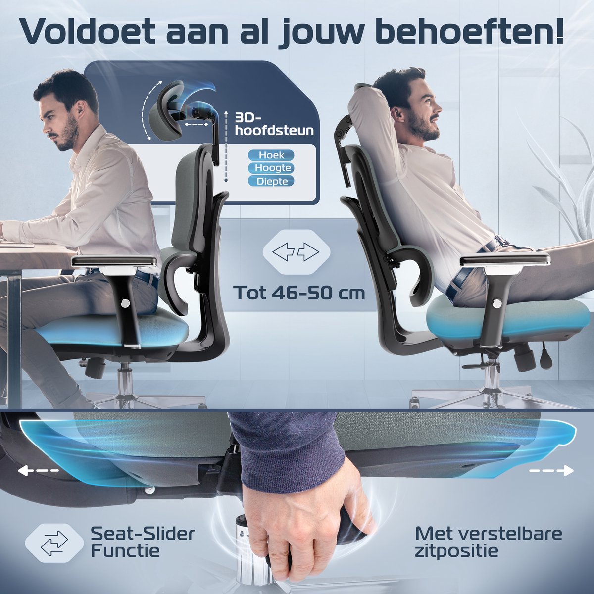CLOUVOU ProSeat Ergonomische Bureaustoel Antraciet met 4D - afbeelding 3