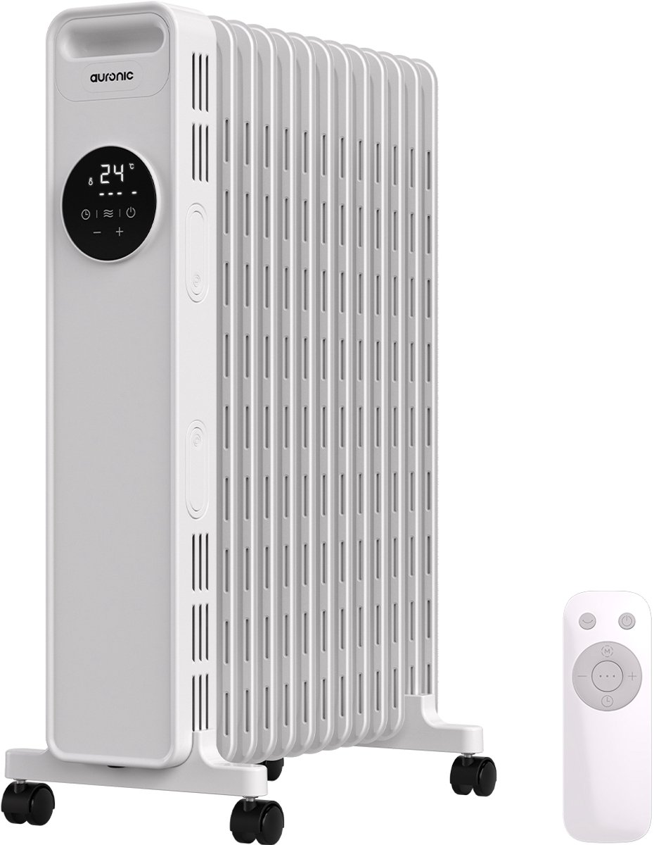 Auronic Olieradiator met Thermostaat en Display - 2500W Heater - Elektrische Kachel - 3 Standen - Met Afstandsbediening - Wit