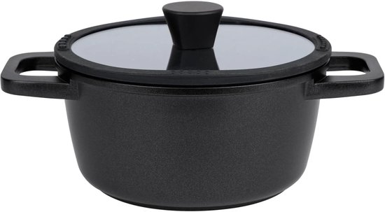 KARL HAUSMANN Inductie Kookpan - 2.3 L - 20 cm - Gietaluminium met Antiaanbaklaag Granietlook - Grote Soeppan met Glazen Deksel en Siliconen Handgrepen - PFOA Vrij