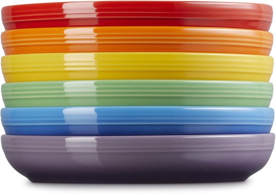 Le Creuset Vancouver Diepe Borden Coupe 22 cm Regenboog Kleuren Set Van 6