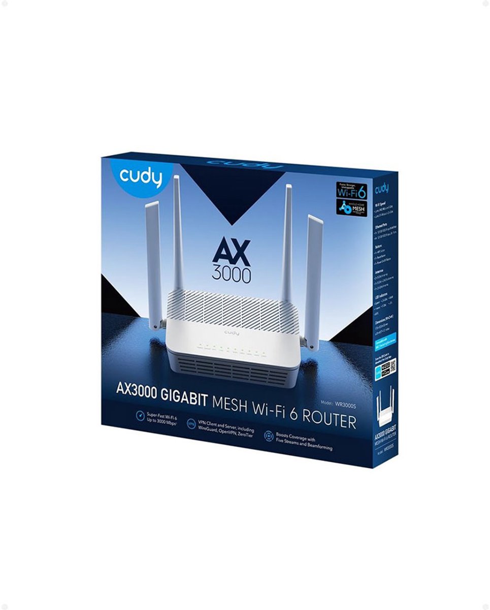 Cudy AX3000 Wi-Fi 6 Mesh Router – Dual-Band 2.4/5 GHz – 2402+574 Mbps – 4x Gigabit LAN – 200 Devices – Zwart – foto 2