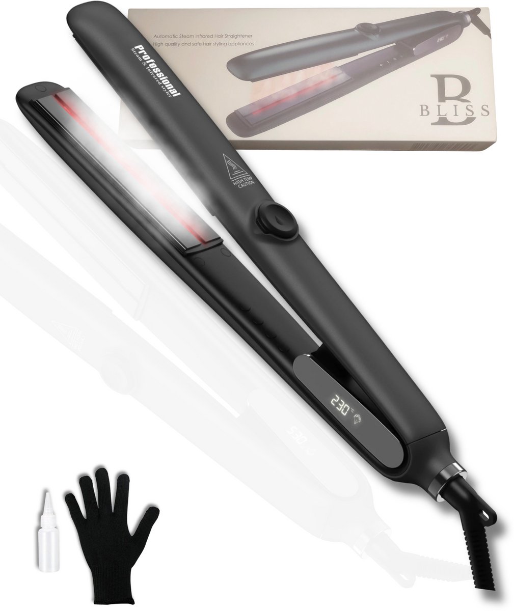 BBliss SteamStraight Pro Stoomstijltang Set – Steampod – Infrarood Stijltang en Krultang – LCD Display – Steampod– 360° Snoer – Zwart