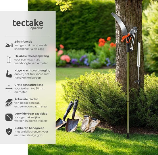 tectake® Telescopische Snoeischaar - Heggenschaar - 161 - 260 cm - Takkenschaar - Op Steel - Stokheggenschaar met Trekkabel en Zaag - Boomzaag met Telescoopstang - Uitschuifbaar van Merkloos	 — afbeelding 2