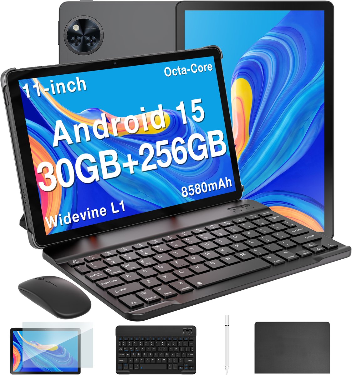 DOOGEE Tablet U11 Pro VIP - Tablette - 30GB RAM + 256GB ROM - 8580 mAh - 11 Inch 1080P 90 Hz - T7200 Octa Core - 13MP Camera - 5G WIFI - Face ID - 7.9 mm Metallic Body - Zwart