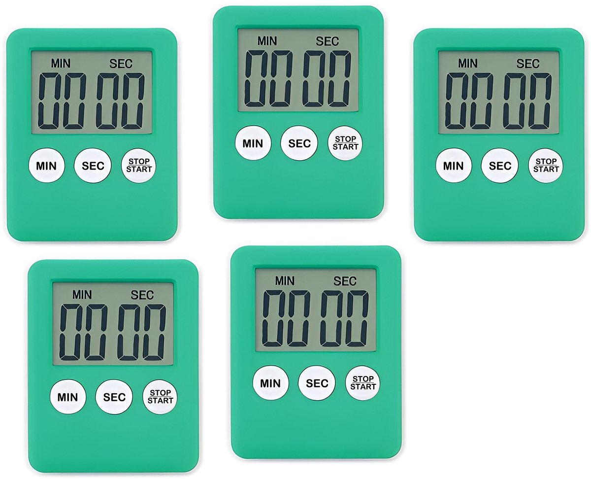Set van 5 digitale timers, kookwekkers, alarmklokken groen
