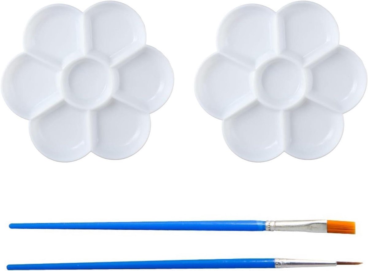 2 stuks ronde kunststof mengpaletten - 7 Well Studio porselein palet - 17 cm - voor aquarel en gouache - wit rond palet