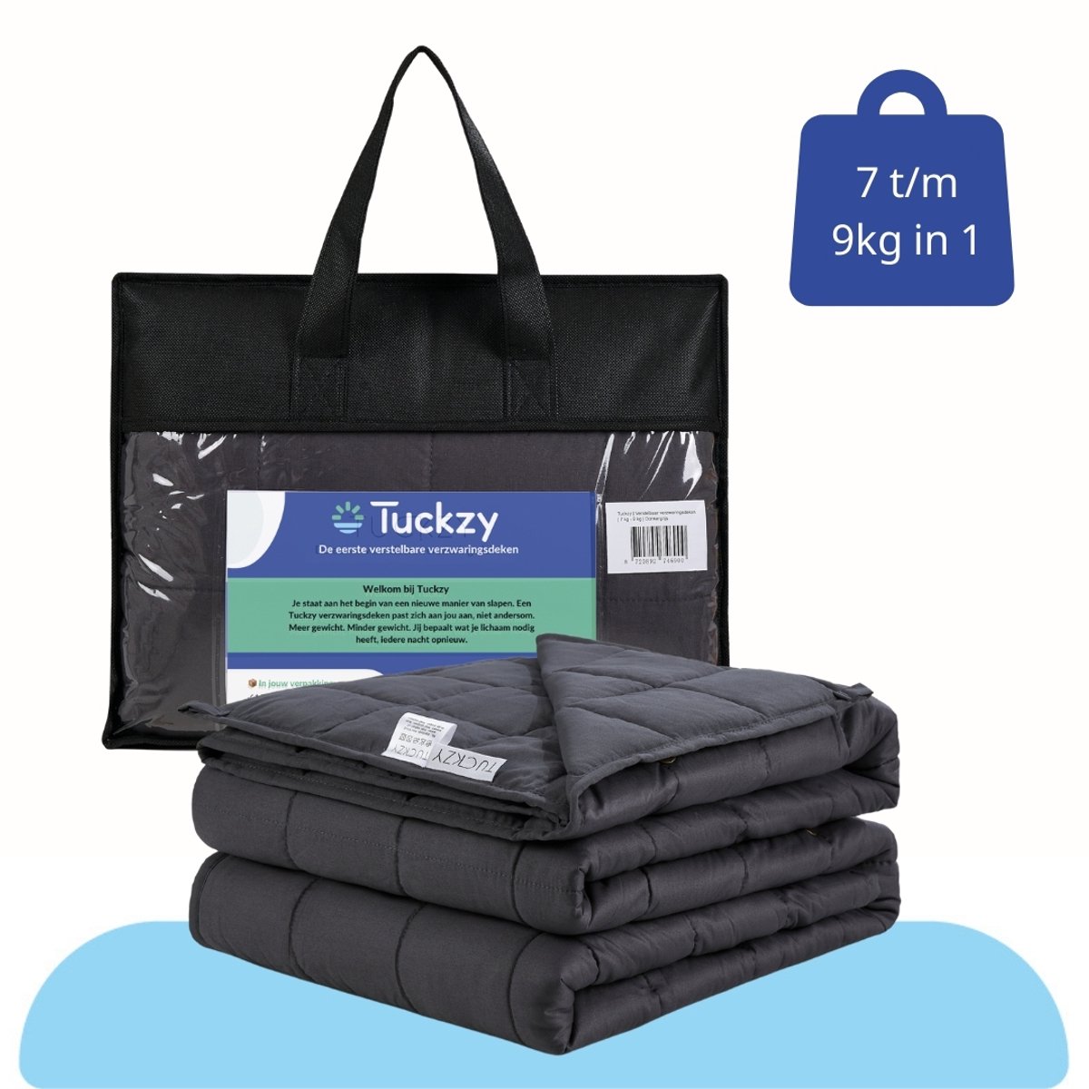 Tuckzy Prime - Verstelbaar verzwaringsdeken - 7 t/m 9 kg in 1 - Basisdeken 7 kg incl 4 strips - 140 cm x 200 cm