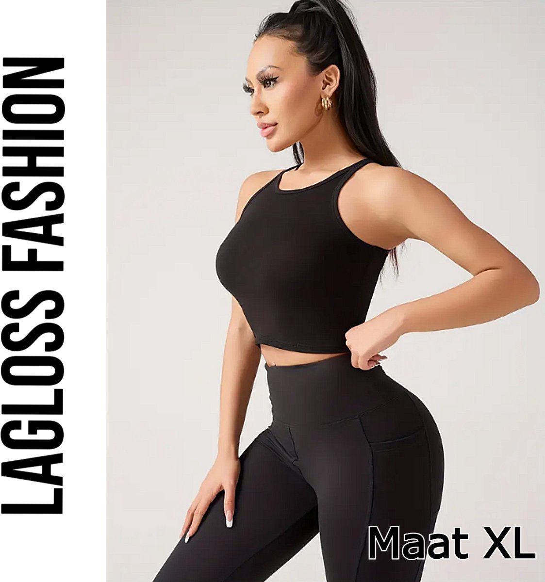 LaGloss® Dames Yoga Tanktop Zwart Katoen – Snel Droog Fitness Top met Ingebouwde BH – Ademend Sportshirt voor Yoga, Hardlopen & Gym – Maat XL