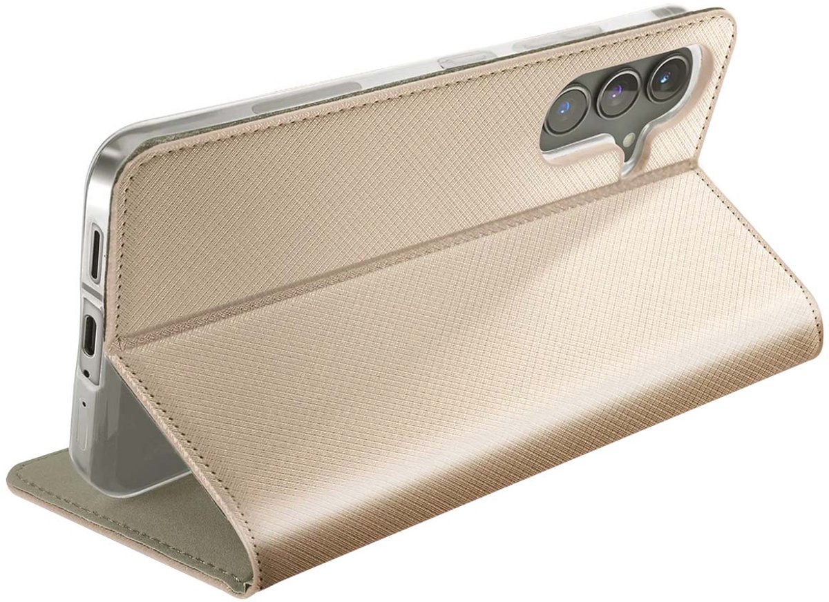 Jaym, Folio hoesje Geschikt voor Samsung Galaxy S23 magnetische standaardfunctie, Goud