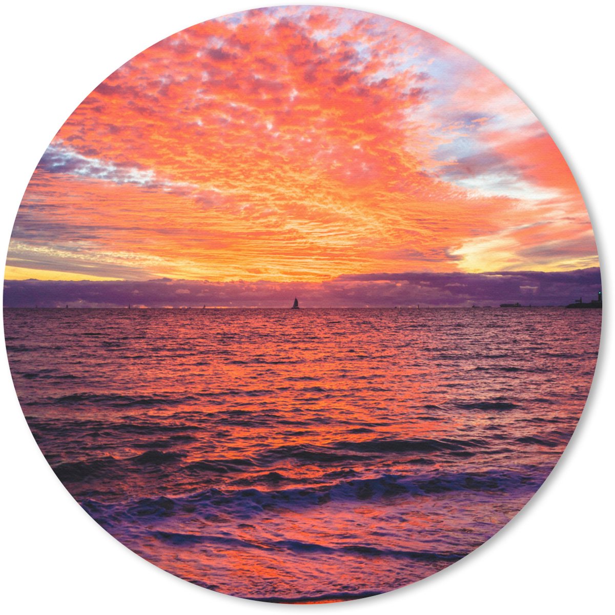 Muismat rond 20x20 cm - Mousepad Zonsondergang - Strand - Rood - Ronde muismatten