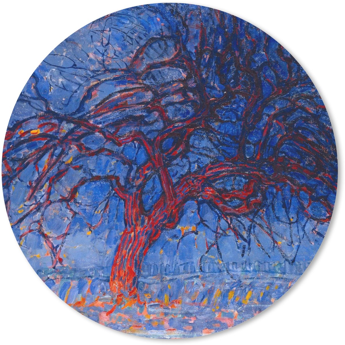 Muismat rond 30x30 cm - Mousepad Rode boom - Piet Mondriaan - Ronde muismatten