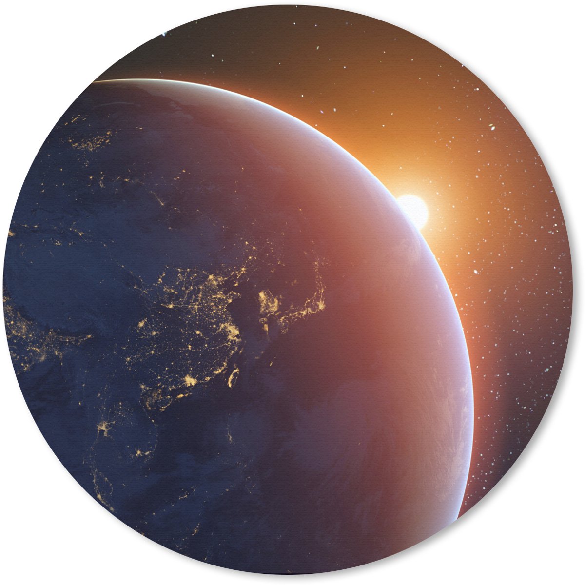 Muismat rond 30x30 cm - Mousepad Zonsopgang boven de aarde - Ronde muismatten