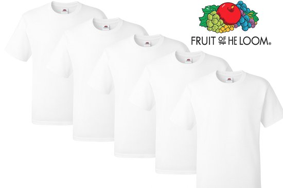 Lot de 5 t-shirts Fruit of the Loom Original pour homme, 100 % coton, col ras du cou – Taille XXL (BLANC)