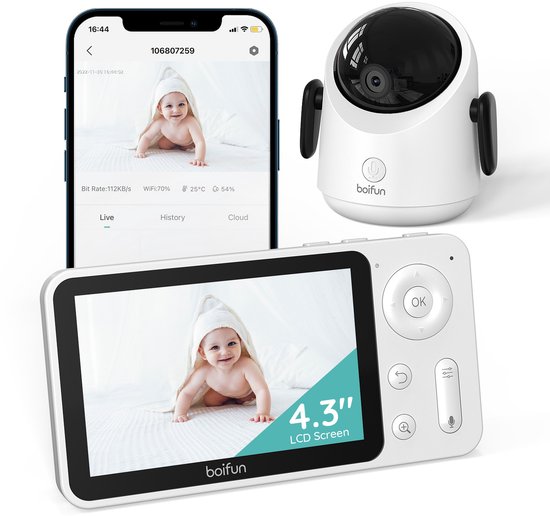 Boifun Babyfoon Met Kamera En APP - Wifi-videobabyfooncamera - 1080P 360°-camera - bewegings- en geluidsdetectie - automatische tracking - nachtzicht - tweerichtingsaudio
