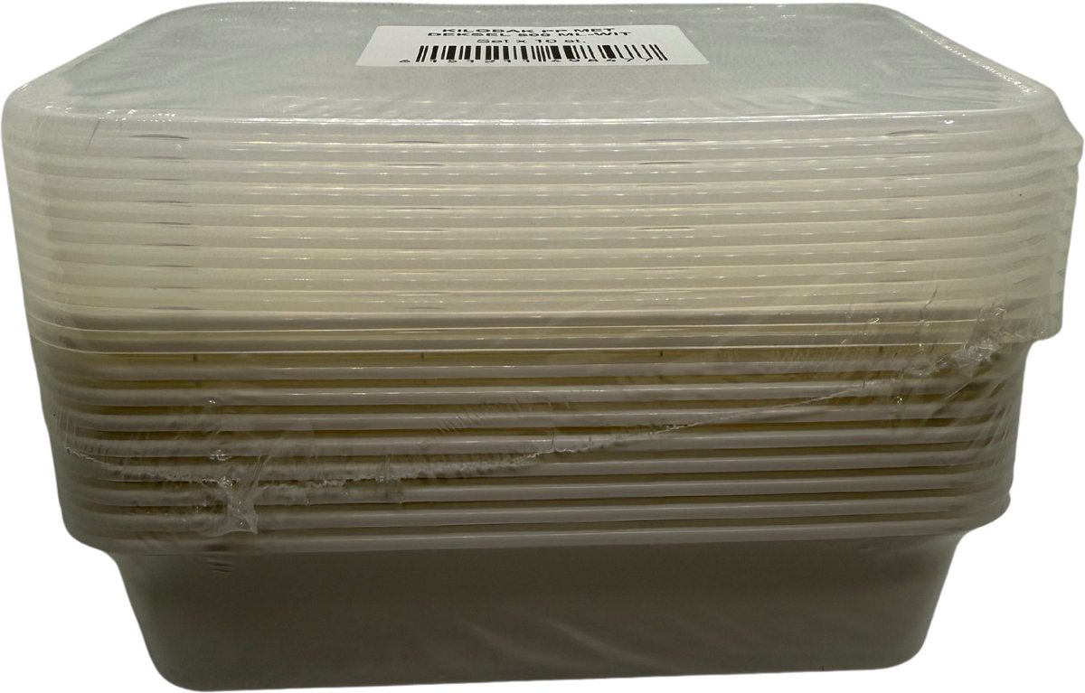 Magnetron Maaltijdbakjes 500 ml – Herbruikbaar – Wit – BPA-vrij – Met Deksel – Vriezer- & Vaatwasserbestendig – 10 stuks
