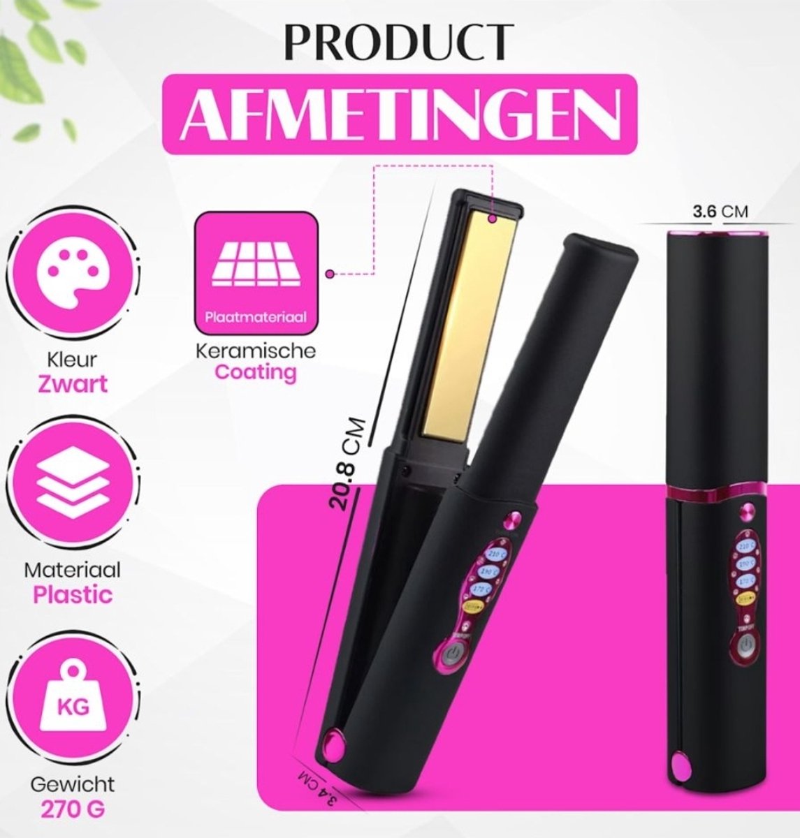 Black Friday Draadloze 2-in-1 stijltang & krultang – Titanium platen, 5000mAh accu, 3 temperatuurstanden – Snelle opwarming – Mini & draagbaar voor op reis – Geschikt voor alle haartypes