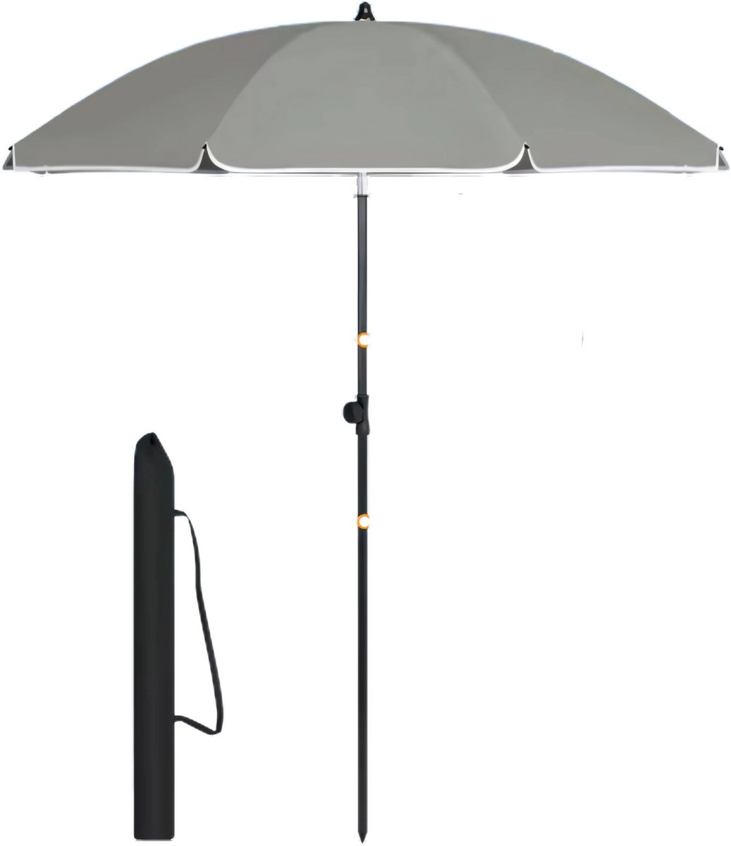 Ronde Parasol - Voor Balkon, Strand of Tuin - Verstelbaar & 45° Kantelbaar - UV-Resistent & Waterdicht - Dark Grey 195cm
