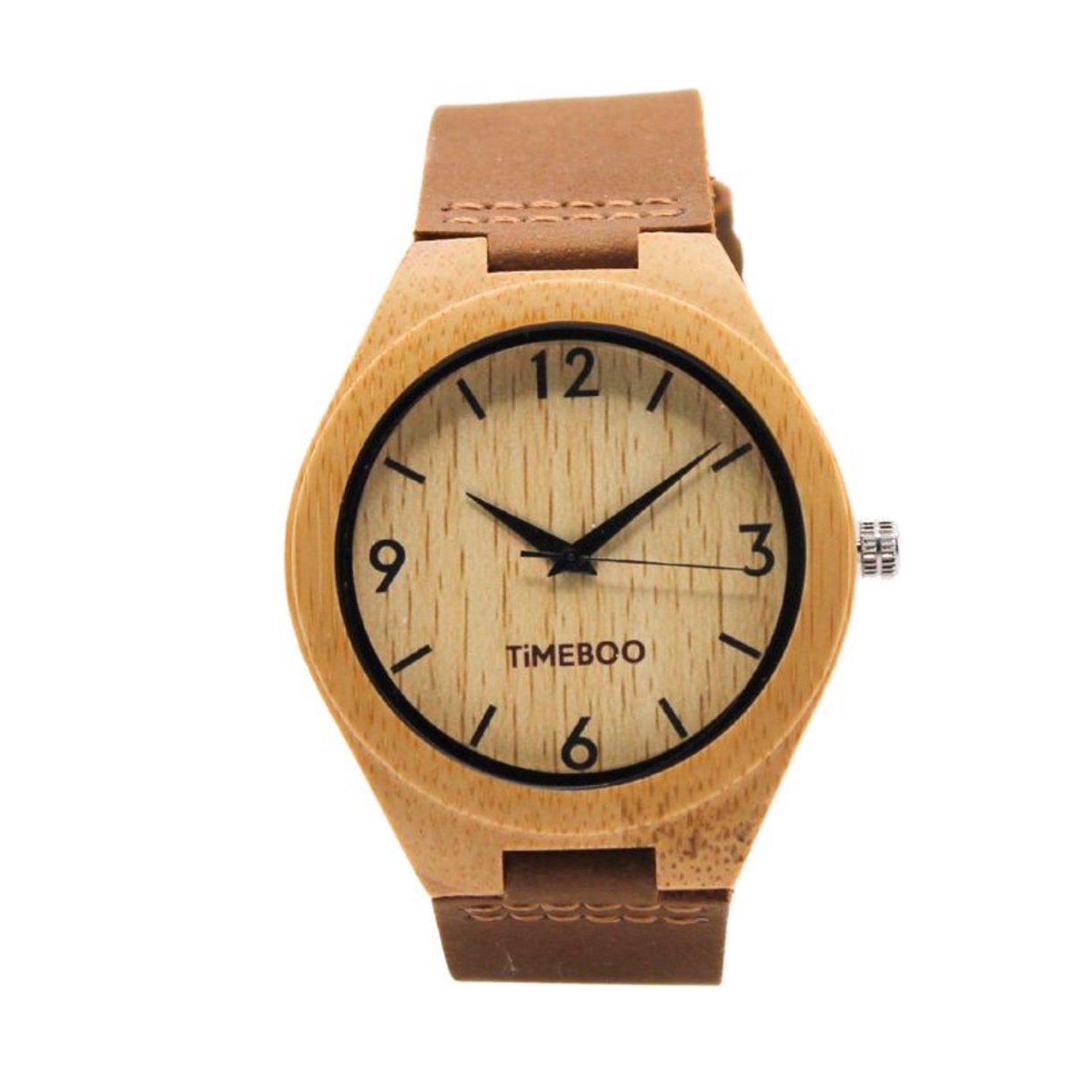 Timeboo horloge Big | Bamboe houten horloge | Heren - leer - Brown - met cijfers