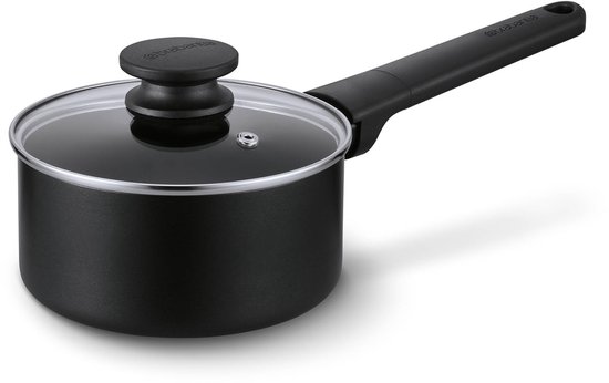 Casserole / Casserole Brabantia VANTA - Ø 16cm – Couvercle en verre inclus. Ergonomique et léger - 100% sans PFAS - Design Trendy - Aluminium 100% recyclé - Revêtement antiadhésif céramique - Compatible tous feux - Zwart.