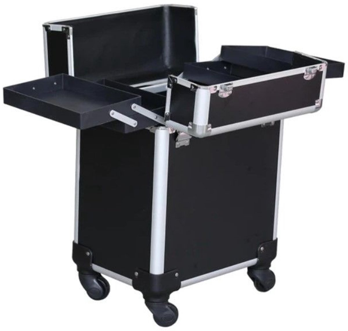 Trimkoffer - Grooming Case met opvangbakjes en opbergvakken - - Uitschuifbare trekstang - Extra wielen - Medium - 36 x 24 x 51 cm