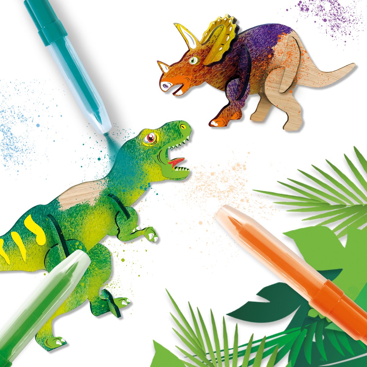 SES - Blow airbrush pens - Dino's - 5 stuks - blaasstift - goed uitwasbaar - inclusief dino onderdelen, lijm, penseel en stickers - knutselen jongens - Dinosaurus Speelgoed — afbeelding 7