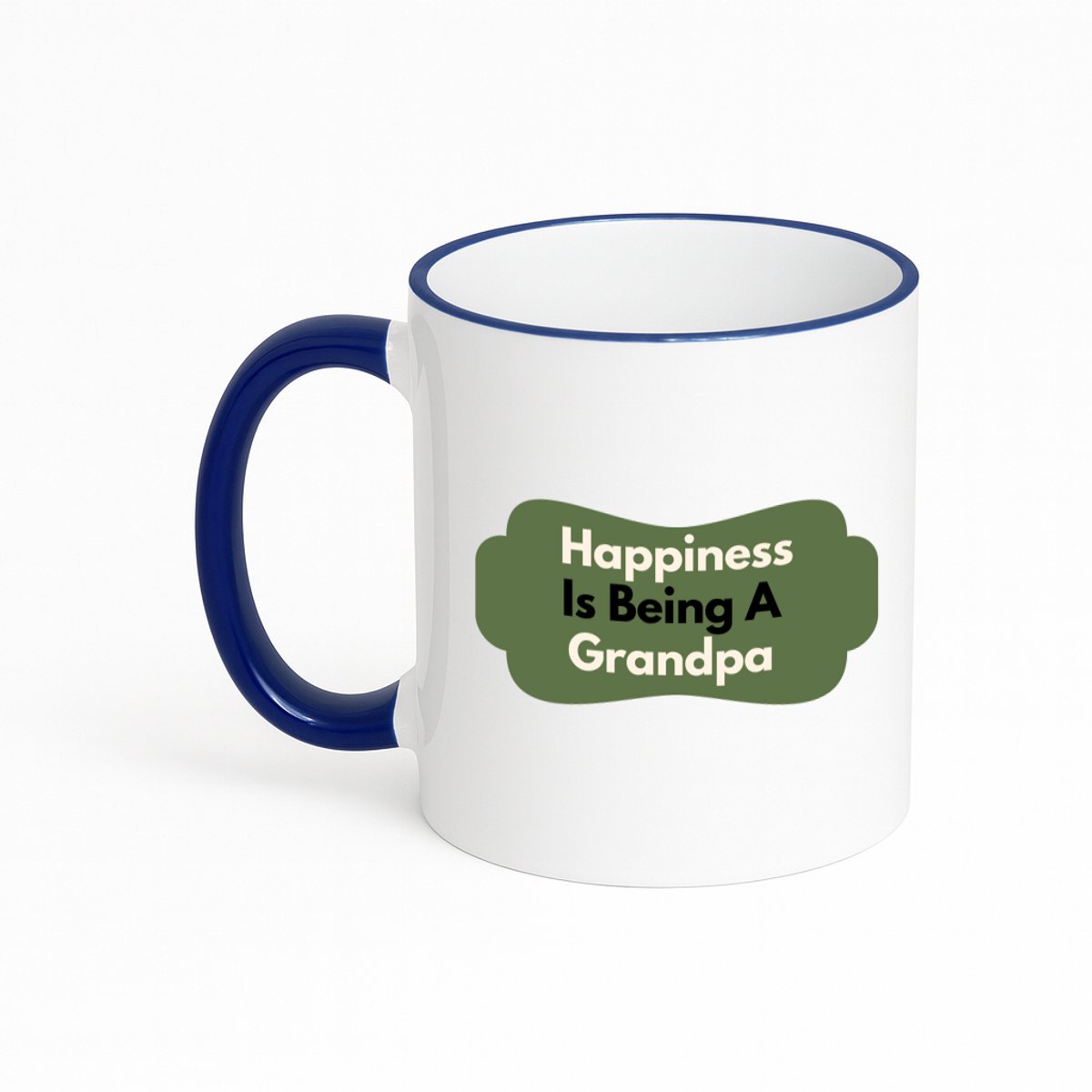 Hacebo® - happiness is being a grandpa koffiebeker met gekleurde rand donker blauw - Opa - de liefste opa - thee mok - koffie beker - verjaardag - cadeautje voor opa - opa artikelen - kado - geschenk - koffiemok - 330 ML