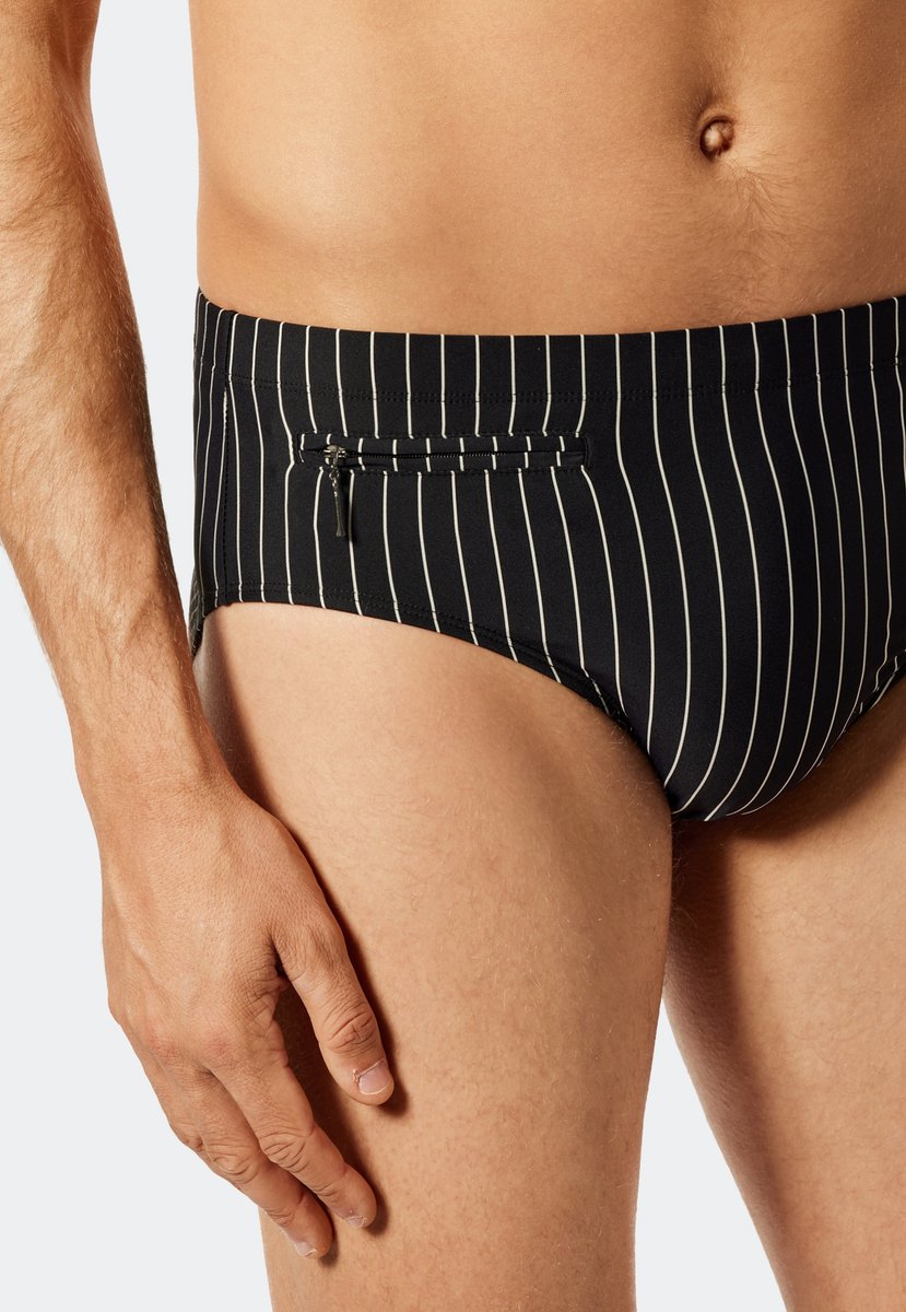SCHIESSER Nautical Casual heren badkleding - zwemslip met ritszak breiwerk gerecycled strepen zwart — afbeelding 8