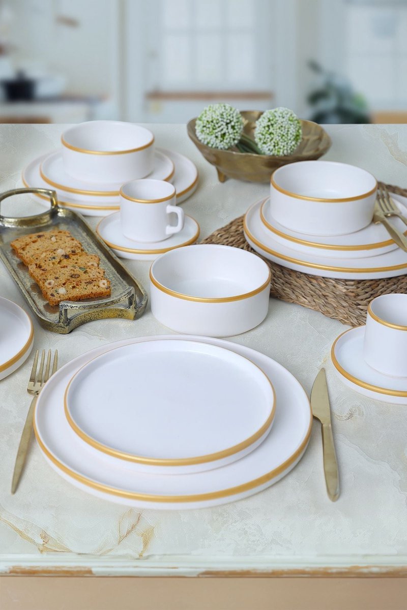 Keramika Serviesset - Mat White/Gold Stackable - 20 delig - 4 persoons - Stoneware