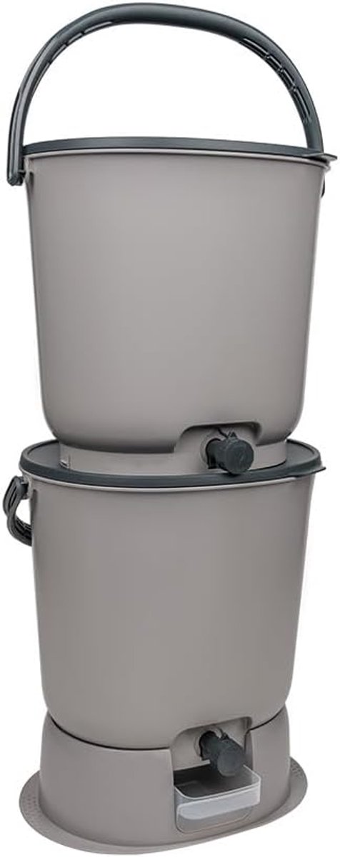 Skaza Bokashi Essential Kitchen Biologisch afbreekbare afvalbakset (2 x 15,3 liter) + basis - Compostbak voor keuken en tuin van gerecycled plastic - Starterset + incl. 1 kg fermentatiestarter (lichtgrijs)