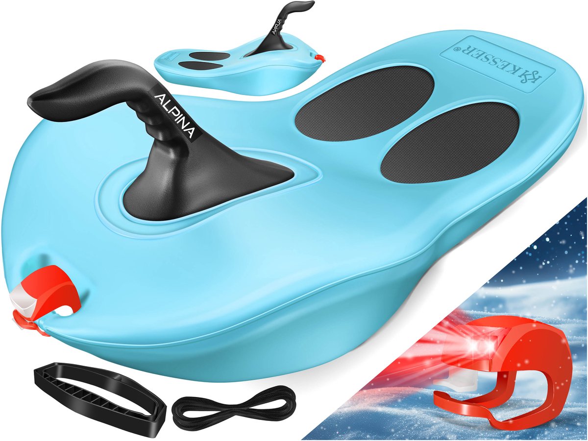 KESSER® Bob Snow / Slede / Snowhoover / Bob Alpina Met LED Licht incl. Trekkoord Slee Slee Kinderslee Zip Bob Plastic Slee Stal voor Kinderen & Volwassenen Sneeuwsport Wintersport ZIPFEL Slee - Lichtblauw