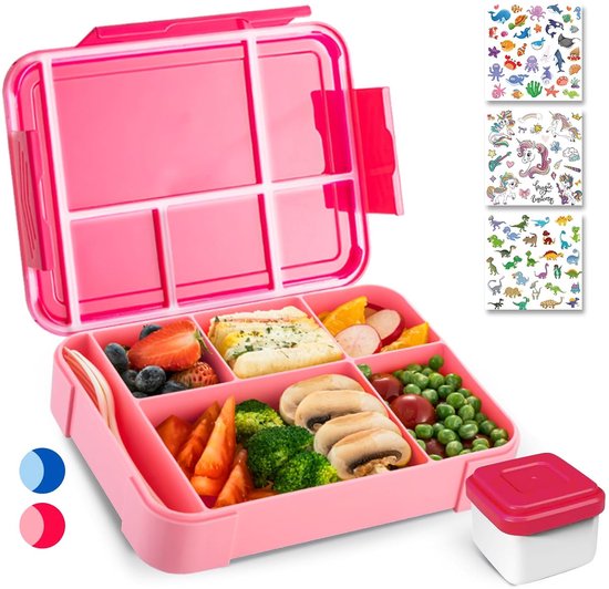 Belle Vous Blauwe Bento Lunch Box met 6 Compartimenten & Bestek - 1330 ml Lekvrije Lunchtrommel - Magnetron/Vaatwasser Veilige Snackdoosjes - BPA- vrije Voedsel Containers voor School/Kantoor