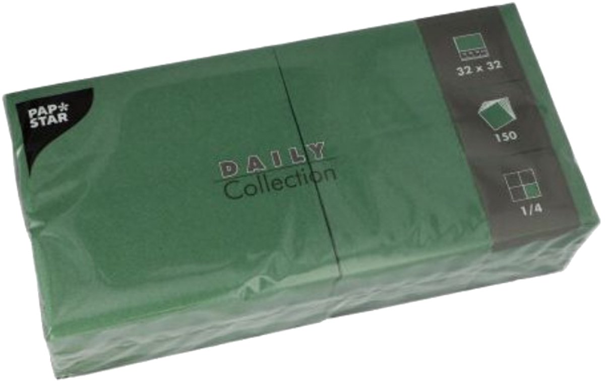150 Servetten DAILY Collection 1/4 vouw 32 cm x 32 cm donkergroen
