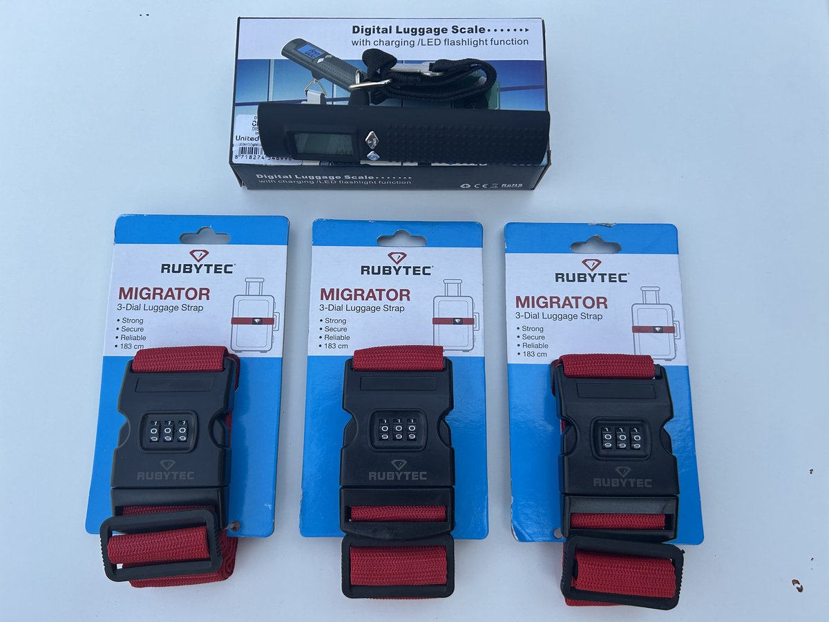 Kofferriem met Cijfer slot - Bagage Riem - Luggage Strap - Kofferband - Gesp - 183 Cm Rood 3 Pack - 3 Stuks nu met extra weegschaal
