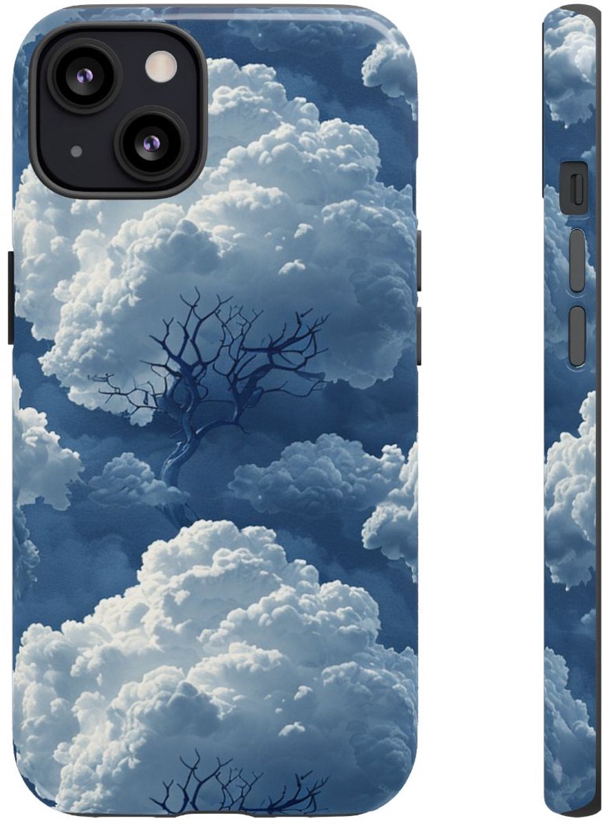 3D Wolken en Boompatroon – Glanzend Stevig Telefoonhoesje Geschikt voor iPhone 13