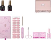 Pink Gellac Gel Stickers Starterspakket Compact - Manicure Set voor Gellak Stickers en Gel Nagels - Nagelstickers Starterspakket met Nail Prep, Top Coat Shine, Nagelriemolie, Schaartje, Nagelvijl, Cleaner Pockets en Compact Nagellamp LED UV Roze