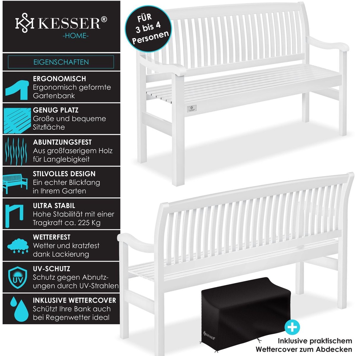 KESSER® Houten Tuinbank Weerbestendig | Massief Houten Parkbank | Balkonbank