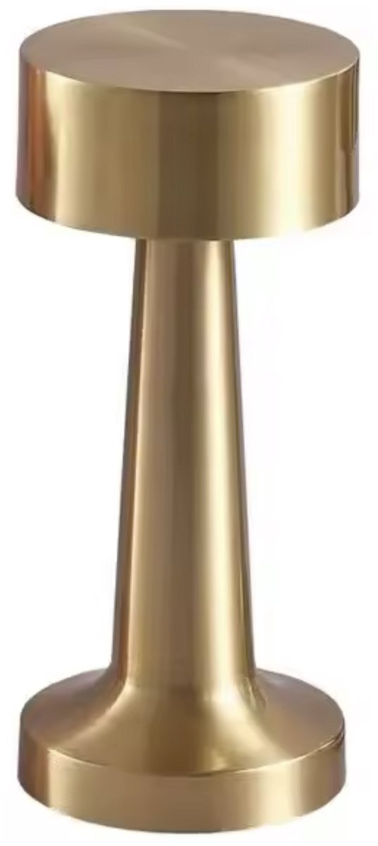 LED Tafellamp Titan Goud – Dimbaar & Touchbediening – Oplaadbaar – 3 Lichtkleuren – 22 cm – Antislip – Metallic Design – Geschikt voor Bureau, Nachtkastje & Woonkamer of Buiten