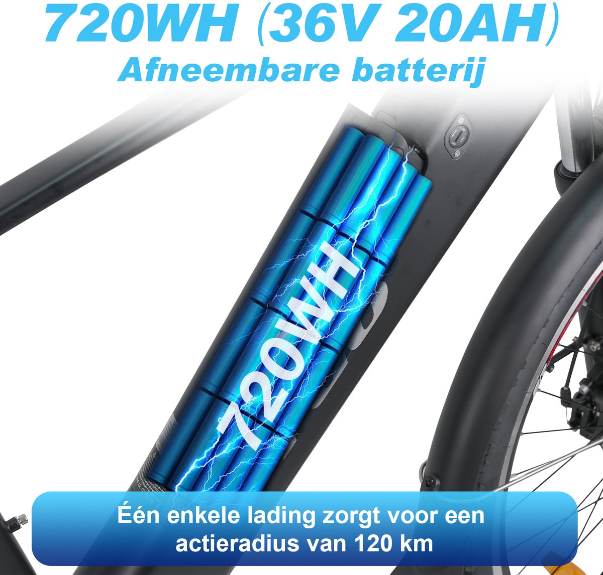 TTGO M300 Elektrische Fiets - 250W Motor - 36V20Ah Batterij - 27.5*2.1" Band - 80 km Actieradius - Shimano 7 Versnellingen - Mechanische schijfremmen - Zwart thumbnail 3