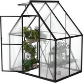Premium kas van aluminium met loopdeur, versterkte fundering, dakraam en deur, weerbestendig en temperatuurbestendig voor tomaten, groenten en planten - 125x180x195cm