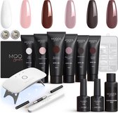 Moods Gellac - Set Polygel de Luxe - Kit de démarrage Ongles en polygel - Lampe UV LED incluse - 6 couleurs - Coffee Nude