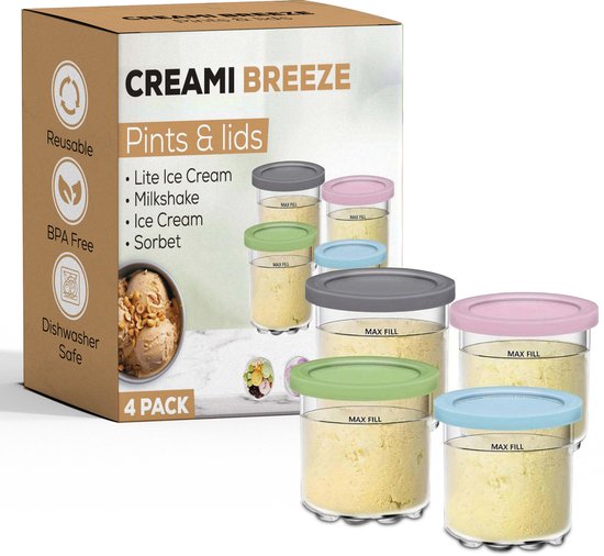 IJsbekers voor Ninja Creami NC500 – Ritmi - Ijsmaker – Ijsvormpjes – Milkshake Beker – IJs Maken - Multi Color