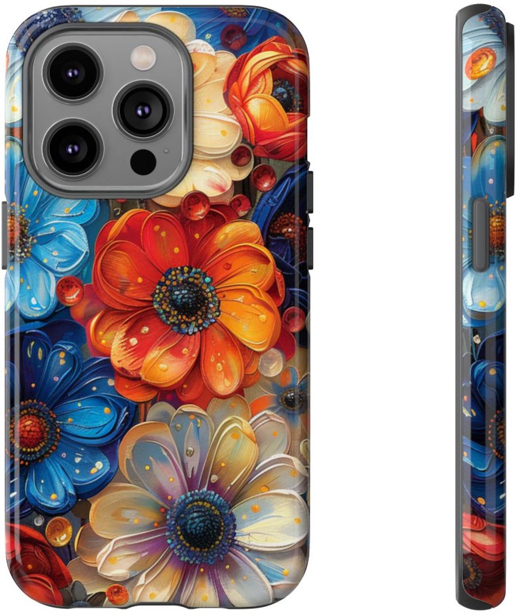 Levendig Abstract Bloemenpatroon – Telefoonhoesje Geschikt voor iPhone 14 Pro