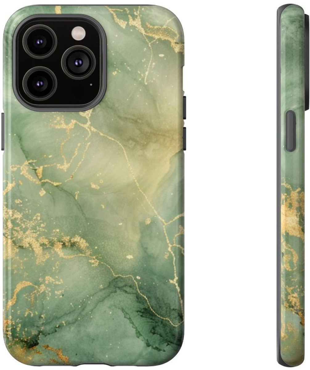 Groene en Gouden Marmer Abstract – Telefoonhoesje Geschikt voor iPhone 14 Pro Max