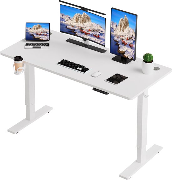 Zit-sta bureau elektrisch verstelbaar 140x70cm, Geheugenfunctie en anti-botsing, USB-A en TYPE C Poorten, Verstelbare Hoogte (Wit)