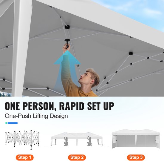 Vouwpaviljoen 5,9 x 2,96 x 2,65 m, Tuintent met Zijwanden en Ramen, 3-Voudig in Hoogte Verstelbaar, Ideale Zonwering voor Buitenevenementen, Wit van Toolport — afbeelding 3