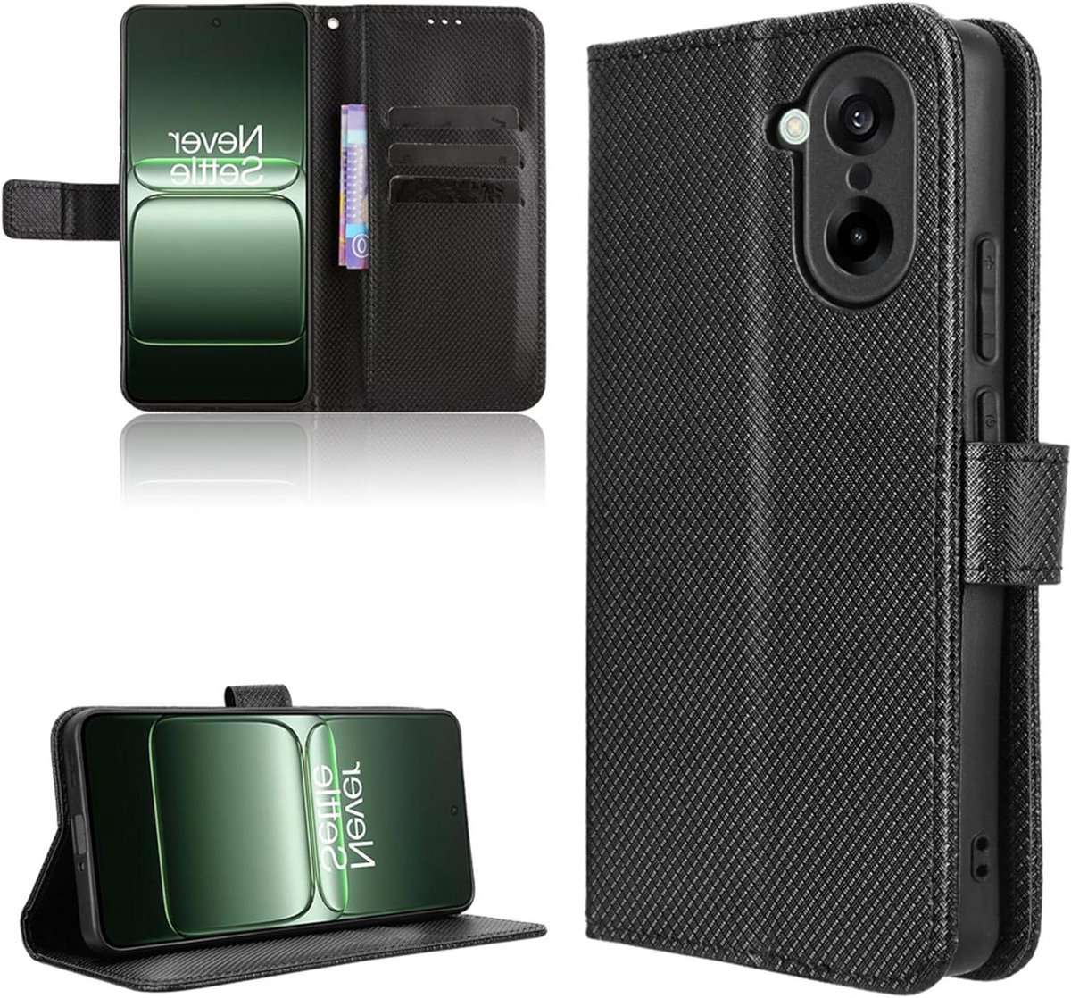 Premium portefeuille beschermhoes voor Oneplus Nord CE 5G - koolstofvezel - zwart