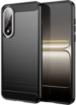 MobyDefend Hoesje - Geschikt voor OnePlus Nord 5 - TPU Backcover - Geborstelde Metaal & Carbon-Look - Zwart