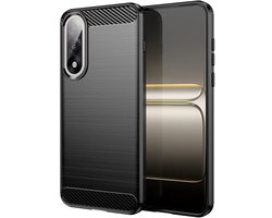MobyDefend Hoesje - Geschikt voor OnePlus Nord 5 - TPU Backcover - Geborstelde Metaal & Carbon-Look - Zwart