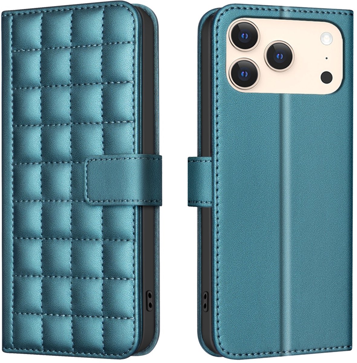 BINFEN Hoesje - Geschikt voor iPhone 17 Pro Hoesje - BINFEN Square Color Book Case - Groen